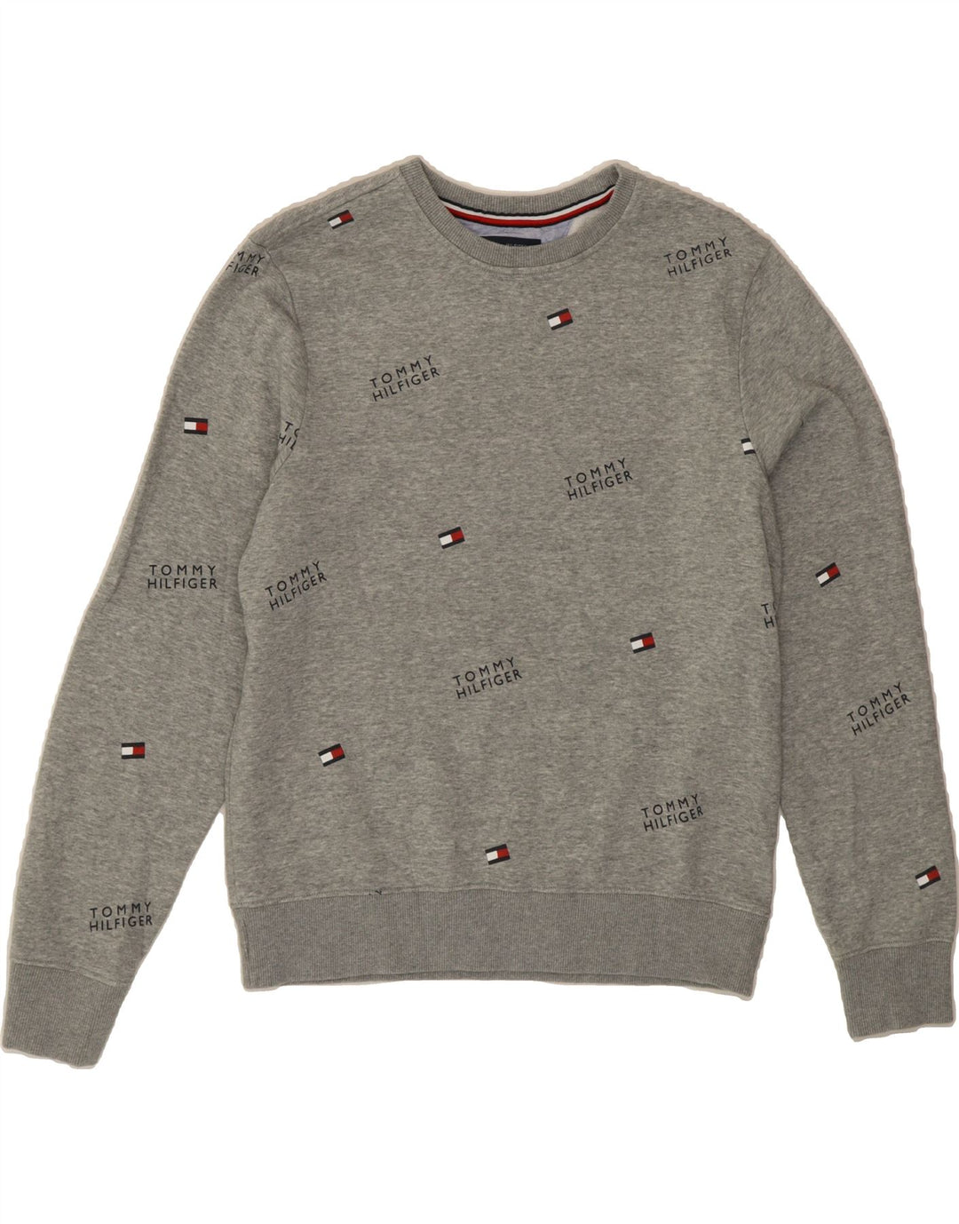 TOMMY HILFIGER Mens Graphic Sweatshirt Jumper Small Grey Cotton Vintage Tommy Hilfiger and Second-Hand Tommy Hilfiger from Messina Hembry 