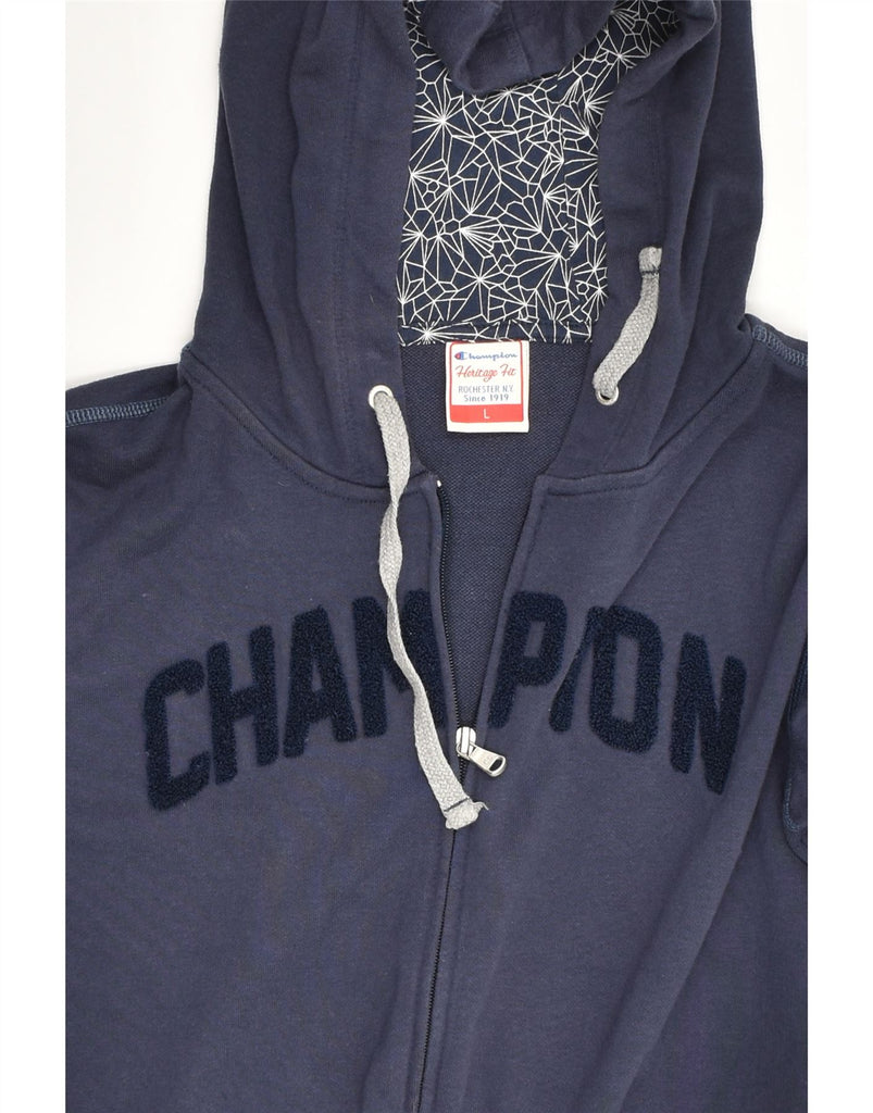 CHAMPION Womens Heritage Fit Graphic Zip Hoodie Sweater UK 14 Large Blue | Vintage Champion | Thrift | Second-Hand Champion | Used Clothing | Messina Hembry 