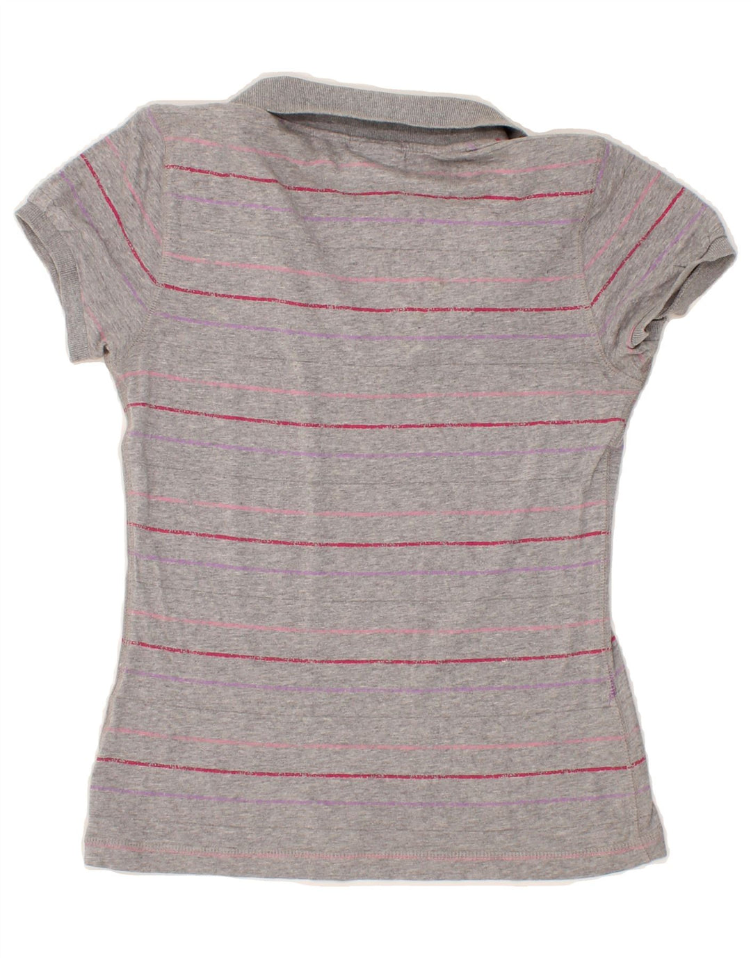 CHAMPION Womens Polo Shirt UK 12 Medium Grey Striped Vintage Champion and Second-Hand Champion from Messina Hembry 