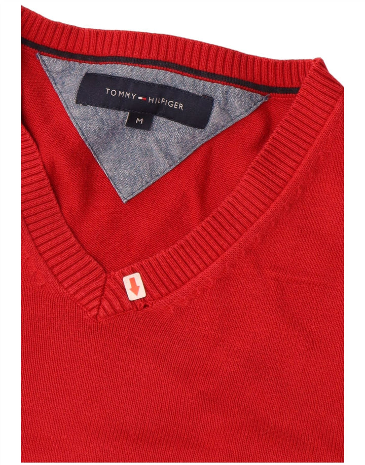 TOMMY HILFIGER Mens V-Neck Jumper Sweater Medium Red Cotton