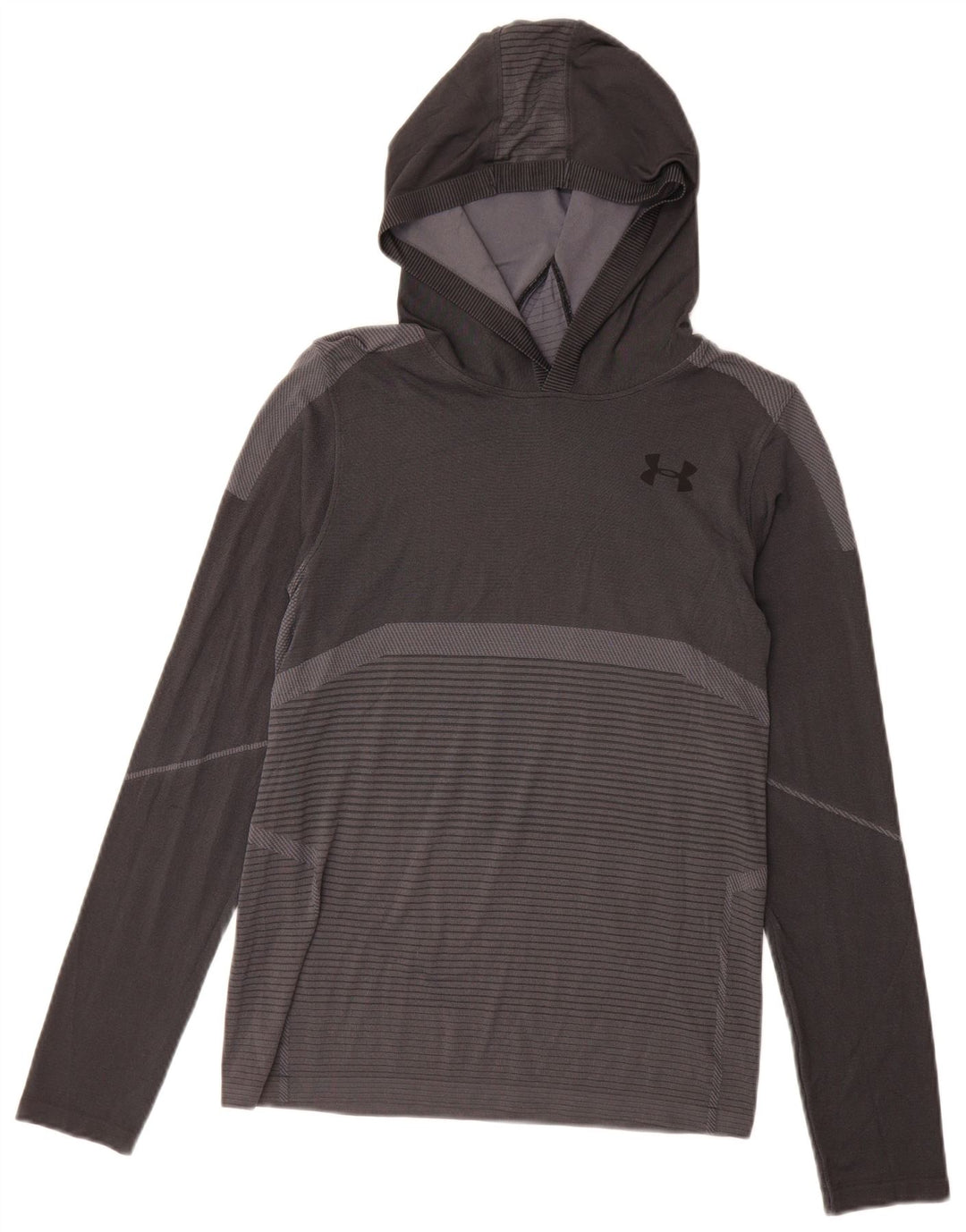 Under Armour Boys Graphic Top Long Sleeve 11-12 Years Large Grey Striped