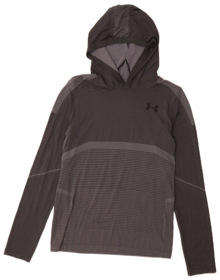 Under Armour Boys Graphic Top Long Sleeve 11-12 Years Large Grey Striped
