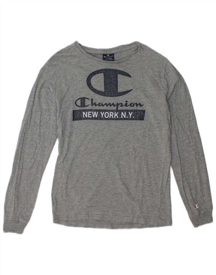 Champion Boys Graphic Top Long Sleeve 13-14 Years XL Grey Flecked