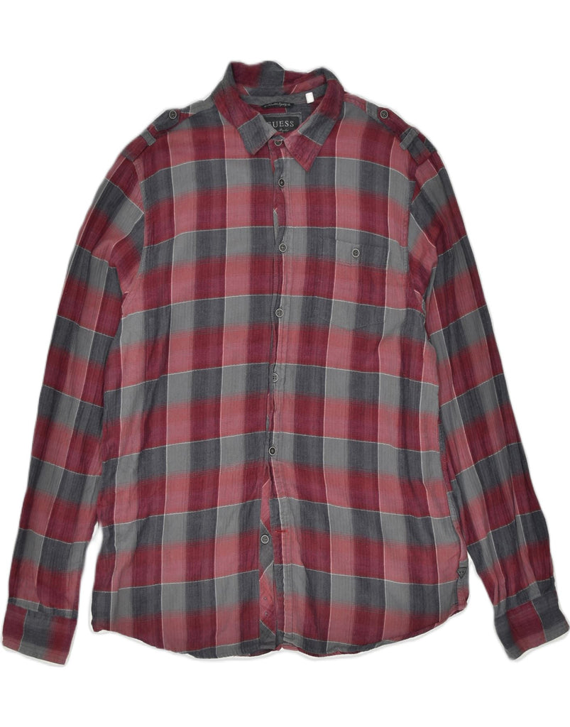 GUESS Mens Shirt XL Red Check Cotton Classic | Vintage | Thrift | Second-Hand | Used Clothing | Messina Hembry 