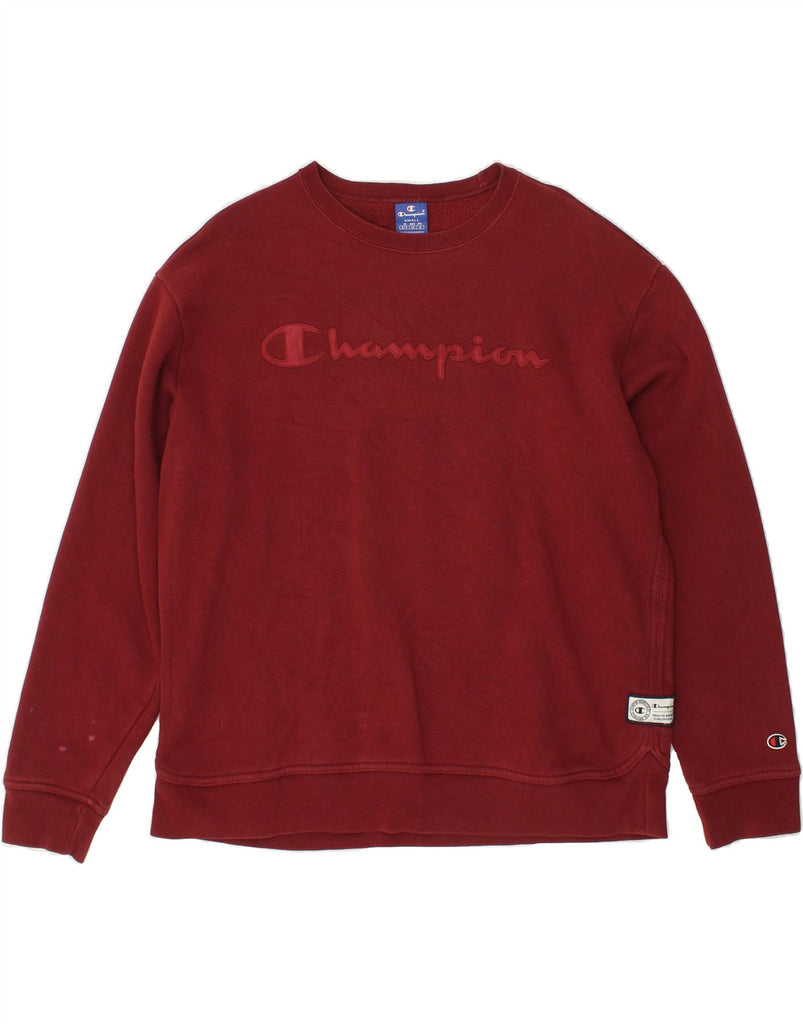 CHAMPION Mens Graphic Sweatshirt Jumper Small Burgundy Cotton Vintage Champion and Second-Hand Champion from Messina Hembry 