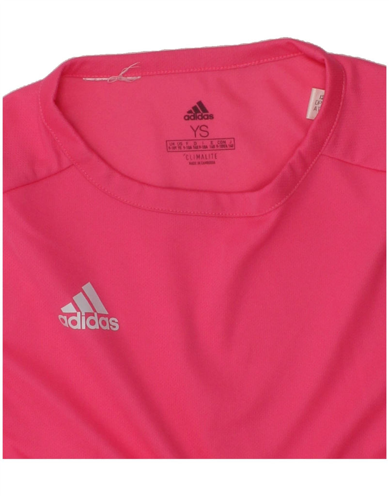 ADIDAS Girls T-Shirt Top 9-10 Years Small  Pink Colourblock Polyester | Vintage Adidas | Thrift | Second-Hand Adidas | Used Clothing | Messina Hembry 