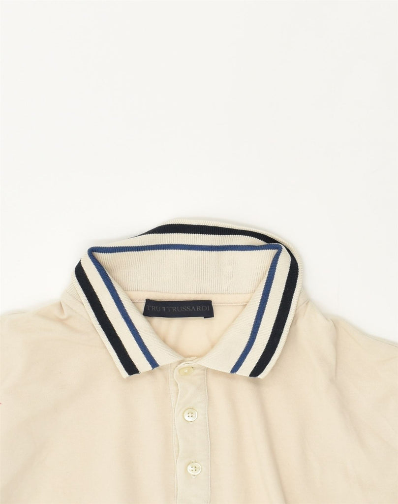 TRUSSARDI Mens Polo Shirt XL Beige Cotton | Vintage Trussardi | Thrift | Second-Hand Trussardi | Used Clothing | Messina Hembry 