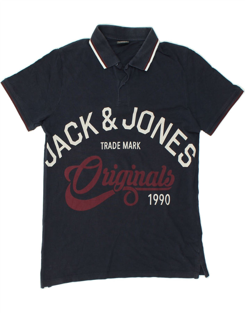 JACK & JONES Mens Graphic Polo Shirt Large Navy Blue | Vintage Jack & Jones | Thrift | Second-Hand Jack & Jones | Used Clothing | Messina Hembry 