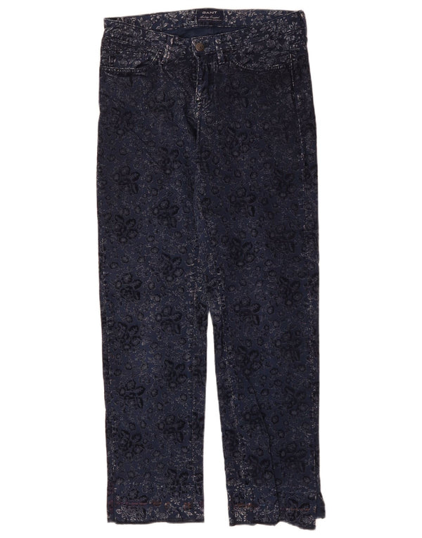 GANT Womens Straight Casual Trousers W27 L29 Navy Blue Floral Cotton