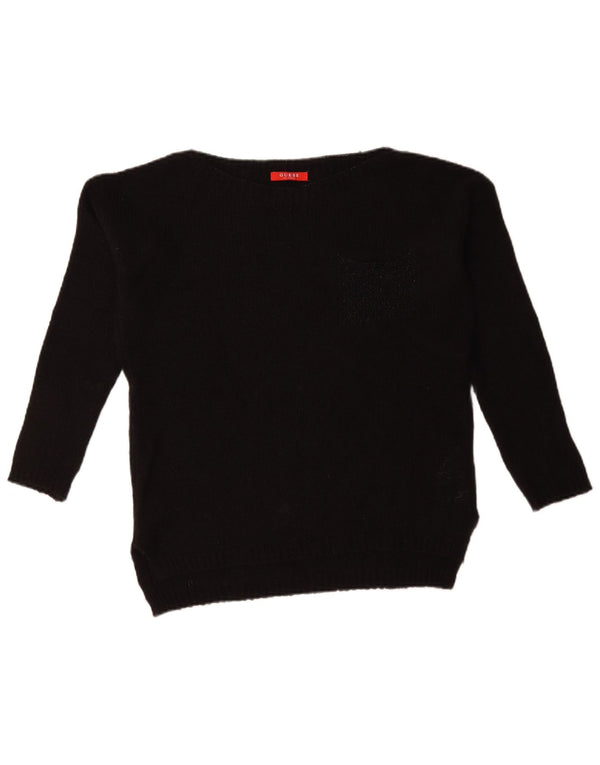 Guess Womens Oversized Boat Neck Jumper Sweater UK 10 Small Black Acrylic