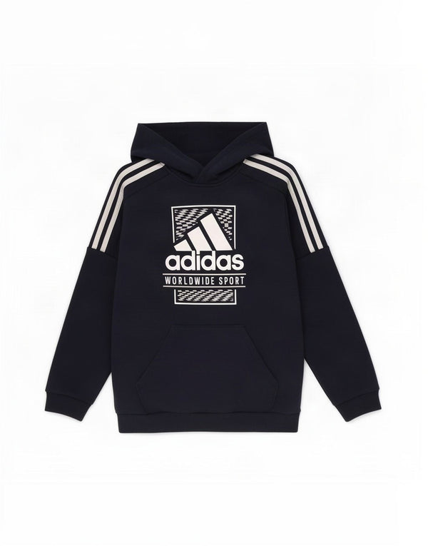Adidas Boys Graphic Hoodie Jumper 11-12 Years Navy Blue Cotton