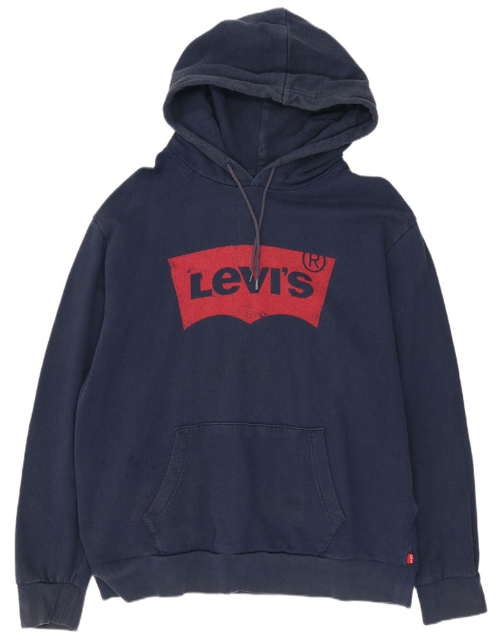 Levi's Womens Graphic Oversized Hoodie Jumper UK 16 Large Navy Blue Cotton