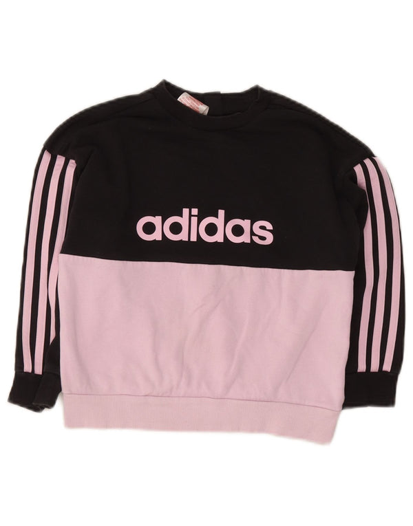Adidas Girls Oversized Sweatshirt Jumper 6-7 Years Black Colourblock Cotton