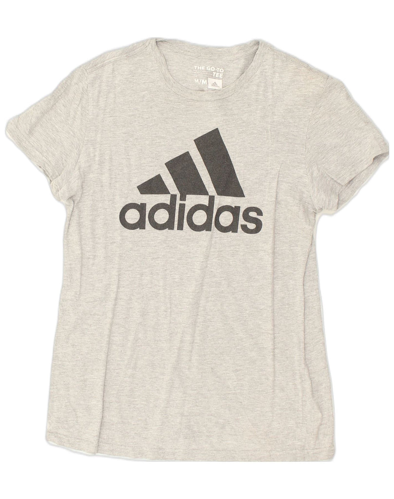 ADIDAS Womens The Go-To Tee Graphic T-Shirt Top UK 14 Medium Grey Cotton | Vintage Adidas | Thrift | Second-Hand Adidas | Used Clothing | Messina Hembry 