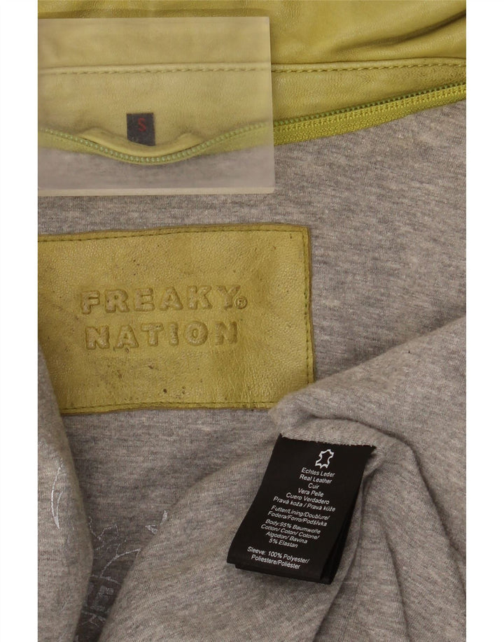 Freaky Nation Womens Leather Jacket UK 10 Small Green Leather