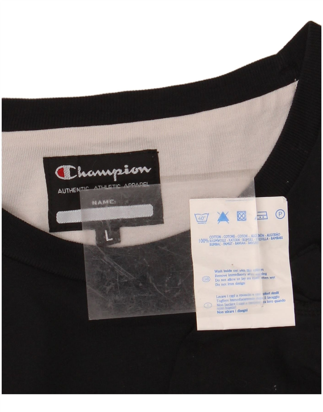 CHAMPION Mens Graphic Top Long Sleeve Large Black Cotton