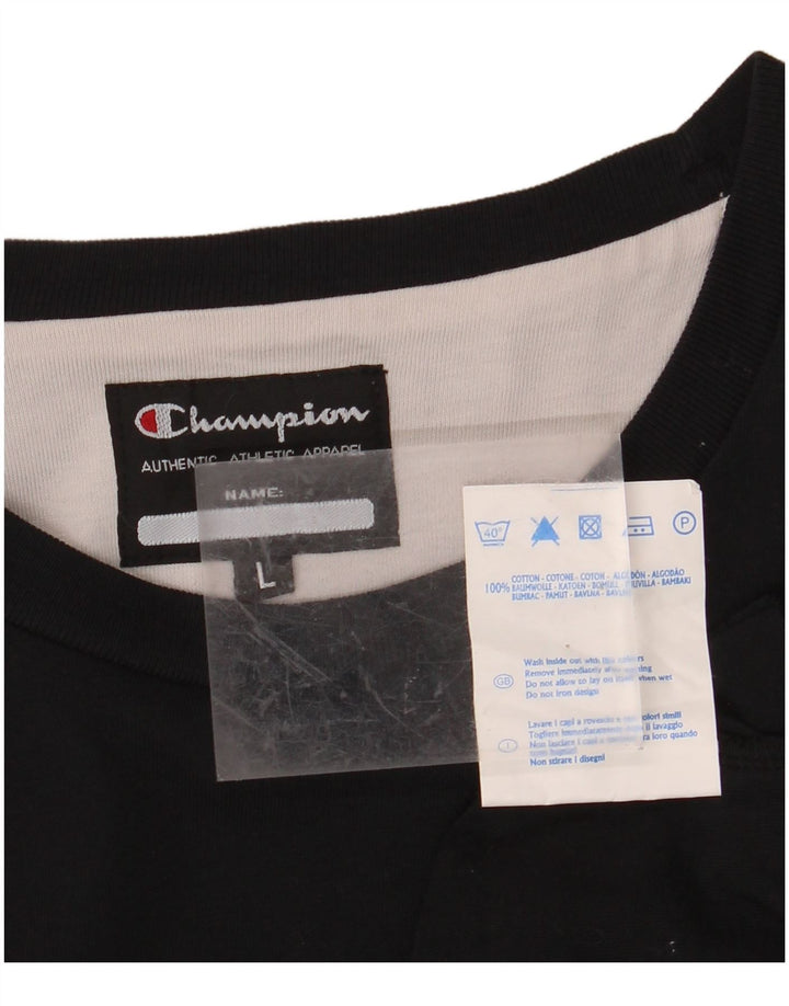 CHAMPION Mens Graphic Top Long Sleeve Large Black Cotton