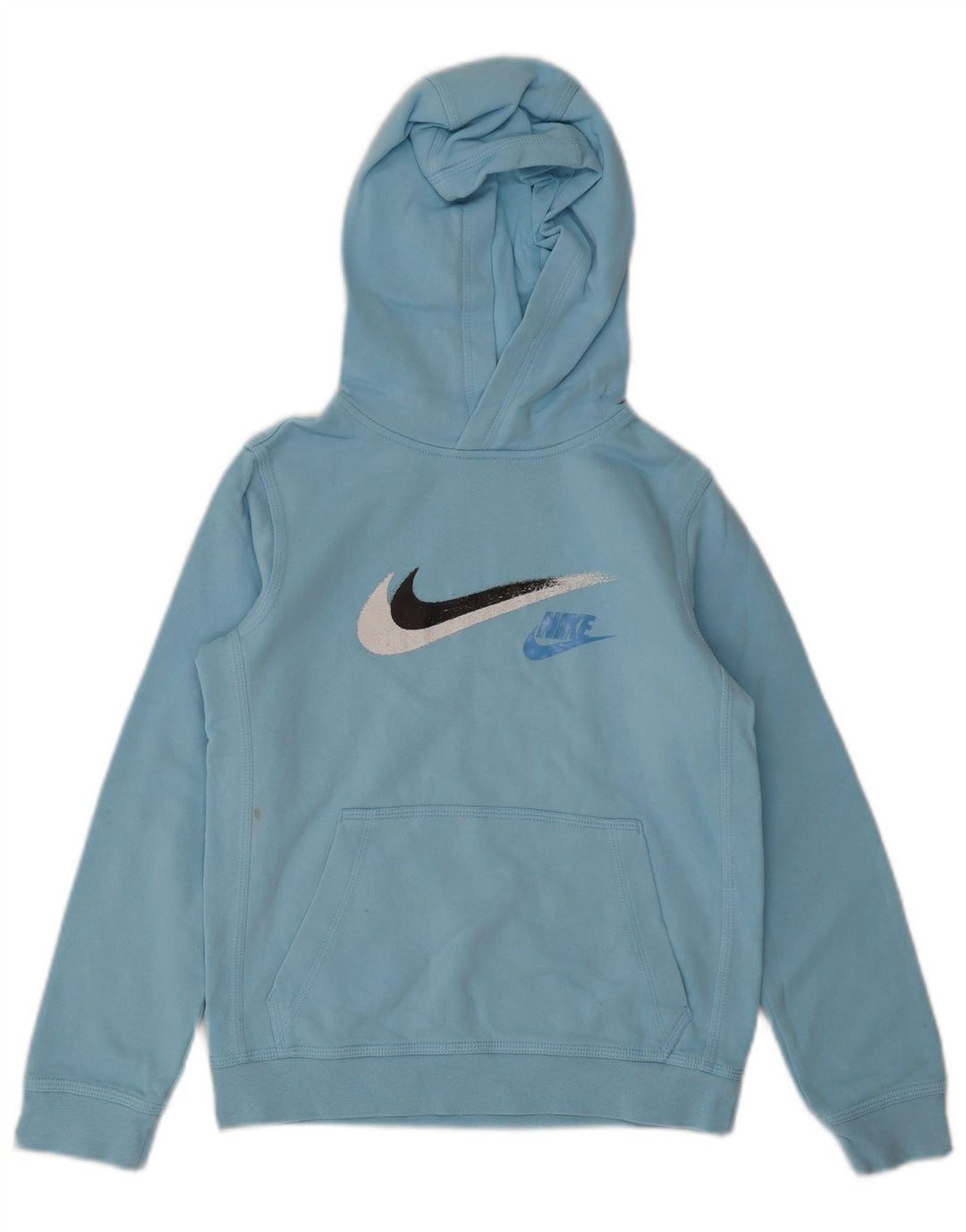 Nike Boys Graphic Hoodie Jumper 10-11 Years Medium Blue Cotton