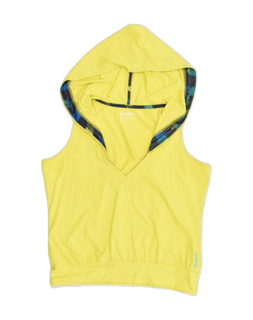 REEBOK Womens Sleeveless Hoodie Jumper UK 14 Medium Yellow Polyamide | Vintage Reebok | Thrift | Second-Hand Reebok | Used Clothing | Messina Hembry 