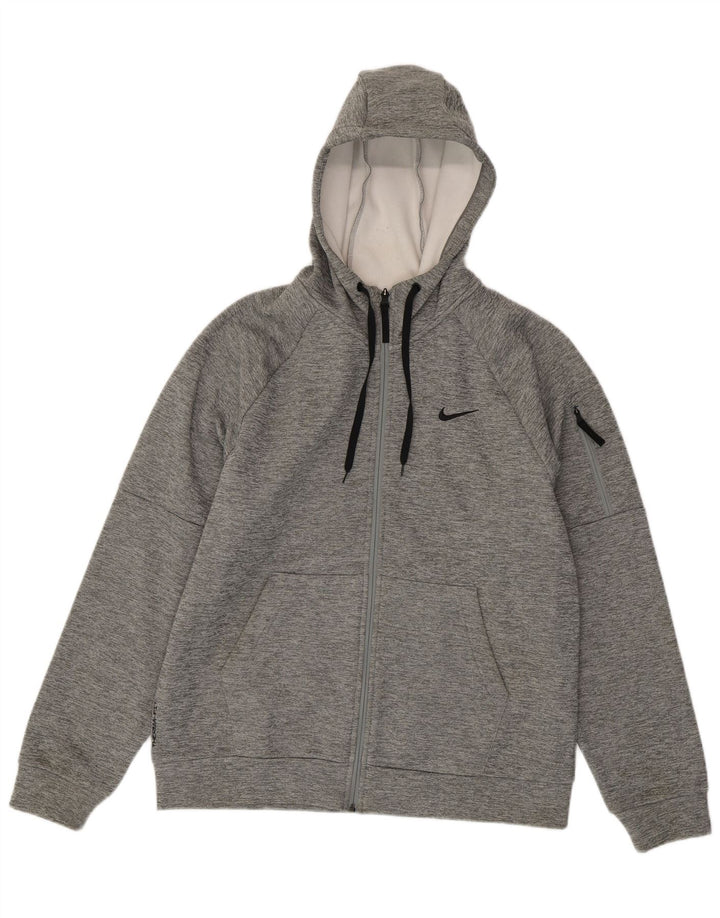 Nike Mens Therma-Fit Zip Hoodie Sweater Large Grey Flecked Polyester