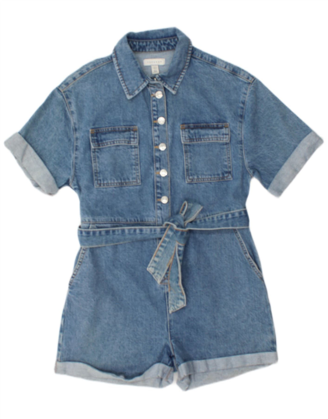 Topshop Womens Denim Playsuit UK 10 Small  Blue Cotton