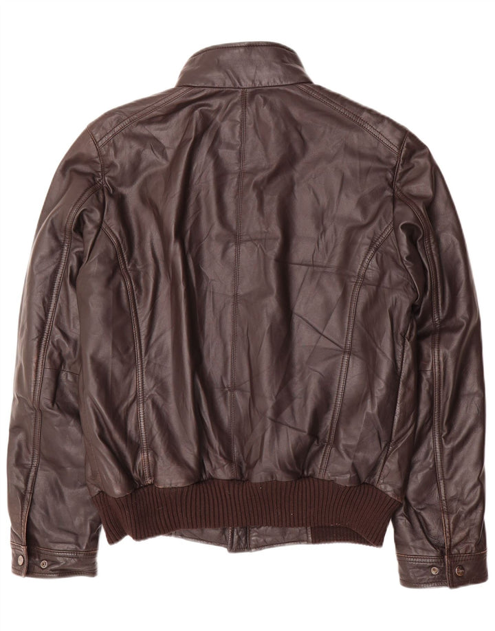 Mabrun Mens Bomber Leather Jacket IT 52 XL Brown Leather