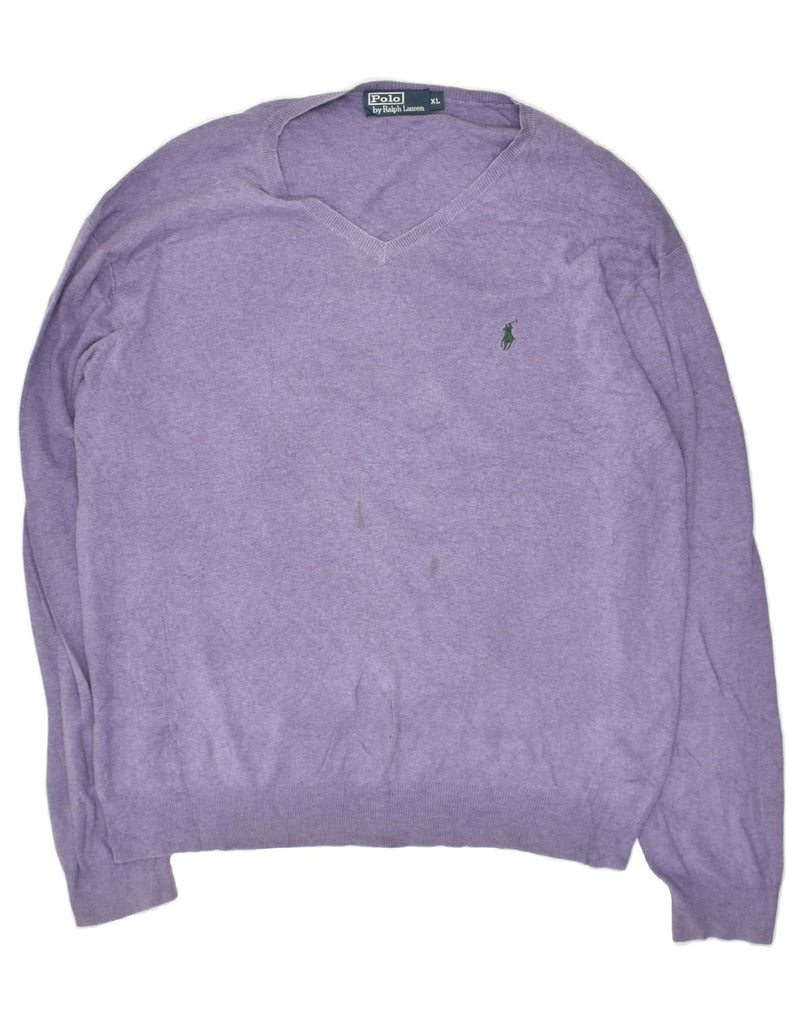 POLO RALPH LAUREN Mens V-Neck Jumper Sweater XL Purple Cotton | Vintage Polo Ralph Lauren | Thrift | Second-Hand Polo Ralph Lauren | Used Clothing | Messina Hembry 