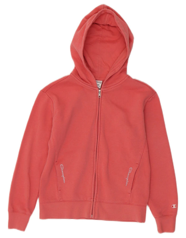 Champion Girls Zip Hoodie Sweater 9-10 Years Medium Pink Cotton