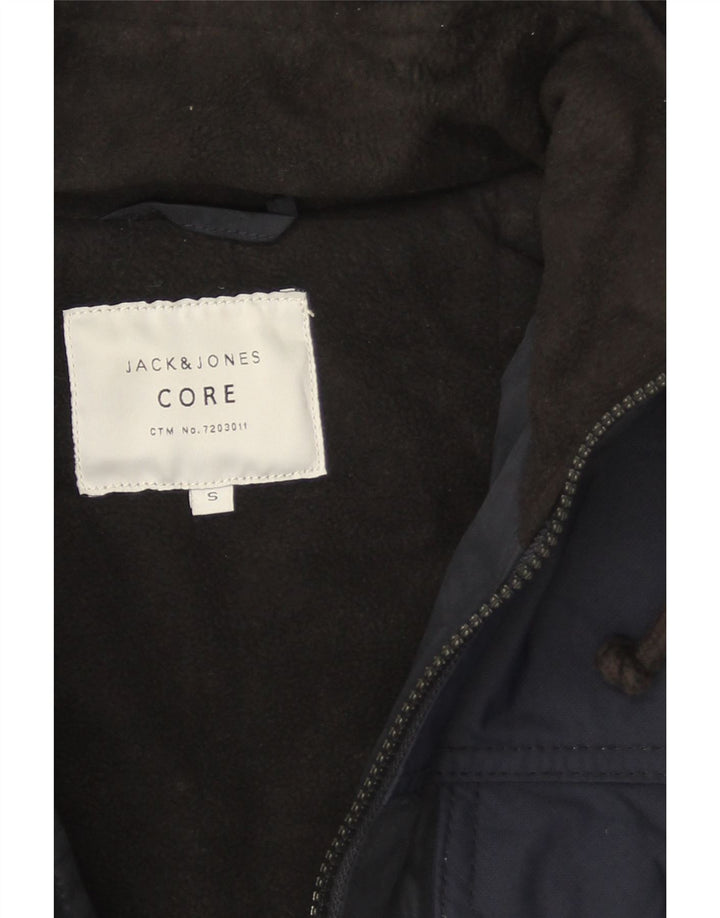 Jack & Jones Mens Hooded Utility Jacket UK 36 Small Navy Blue Polyester