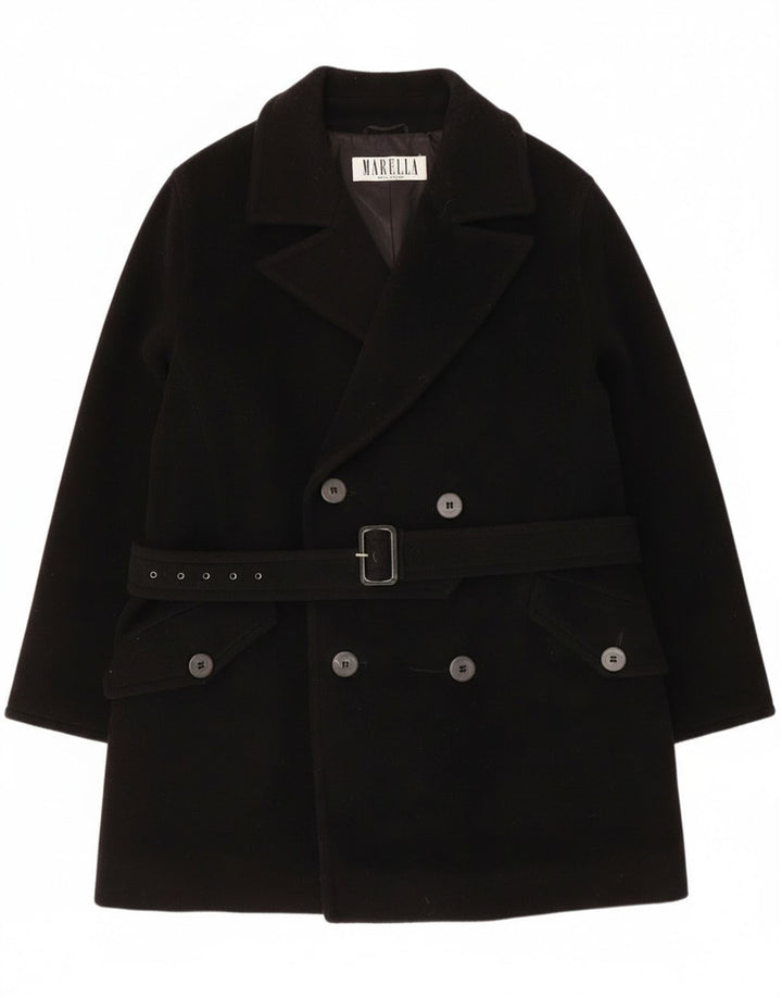 Marella Womens Double Breasted Coat UK 14 Medium Black Virgin Wool