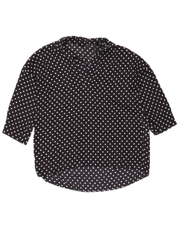 Zara Womens Oversized 3/4 Sleeve Blouse Top UK 6 XS Navy Blue Polka Dot