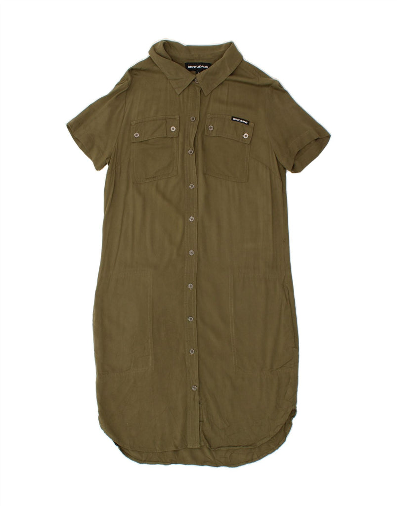 DKNY Womens Short Sleeves Shirt Dress UK 10 Small Khaki Viscose Vintage Dkny and Second-Hand Dkny from Messina Hembry 