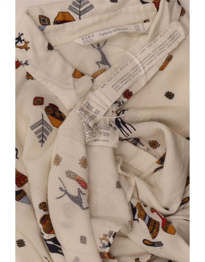 Zara Womens Trafaluc Abstract Pattern Shirt Blouse UK 14 Medium White