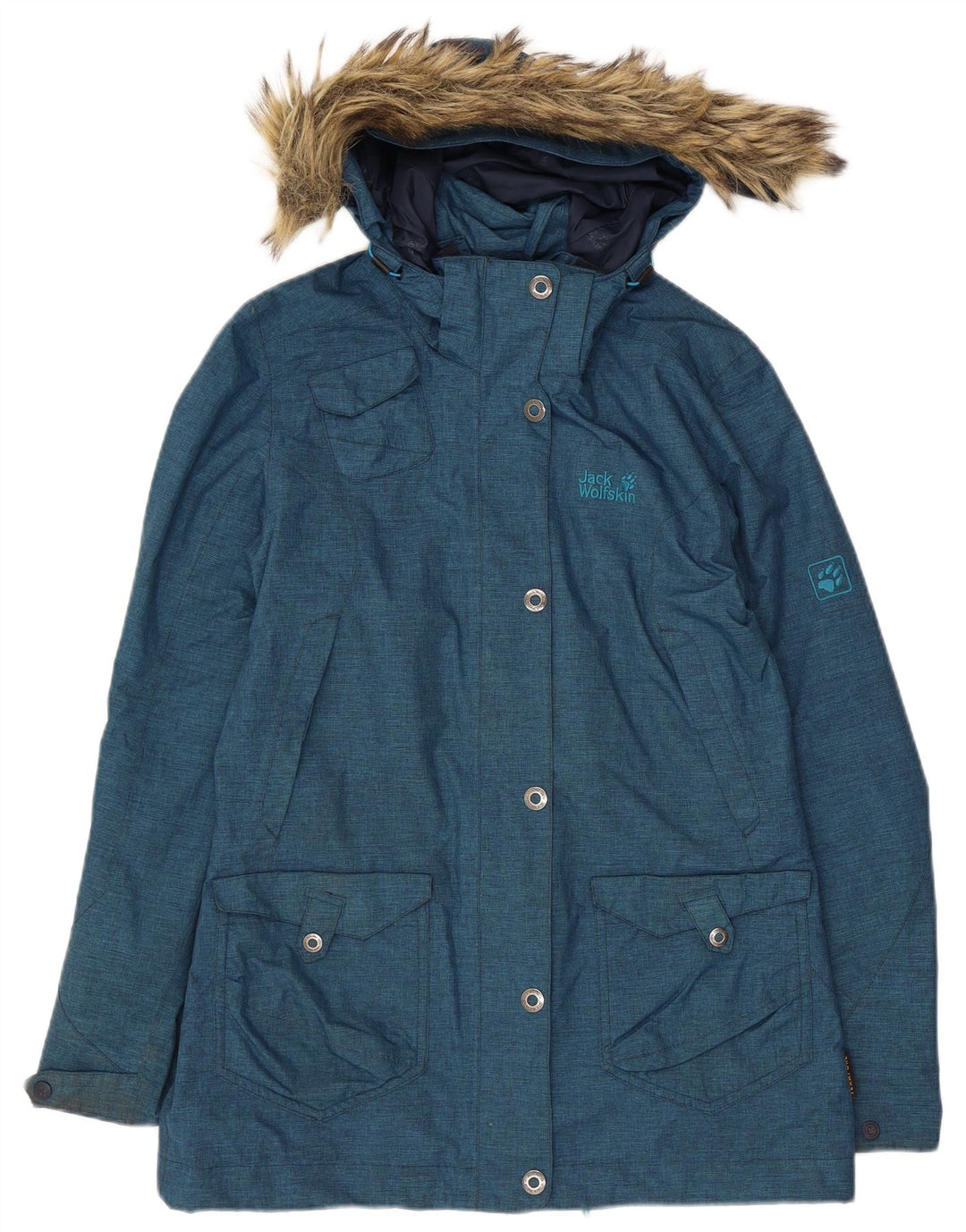 Jack Wolfskin Womens Hooded Parka Jacket UK 10 Small Blue Polyester