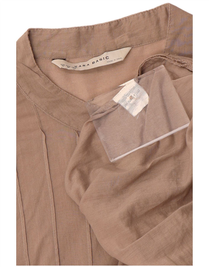 Zara Womens 3/4 Sleeve Shift Dress UK 14 Medium Brown Cotton