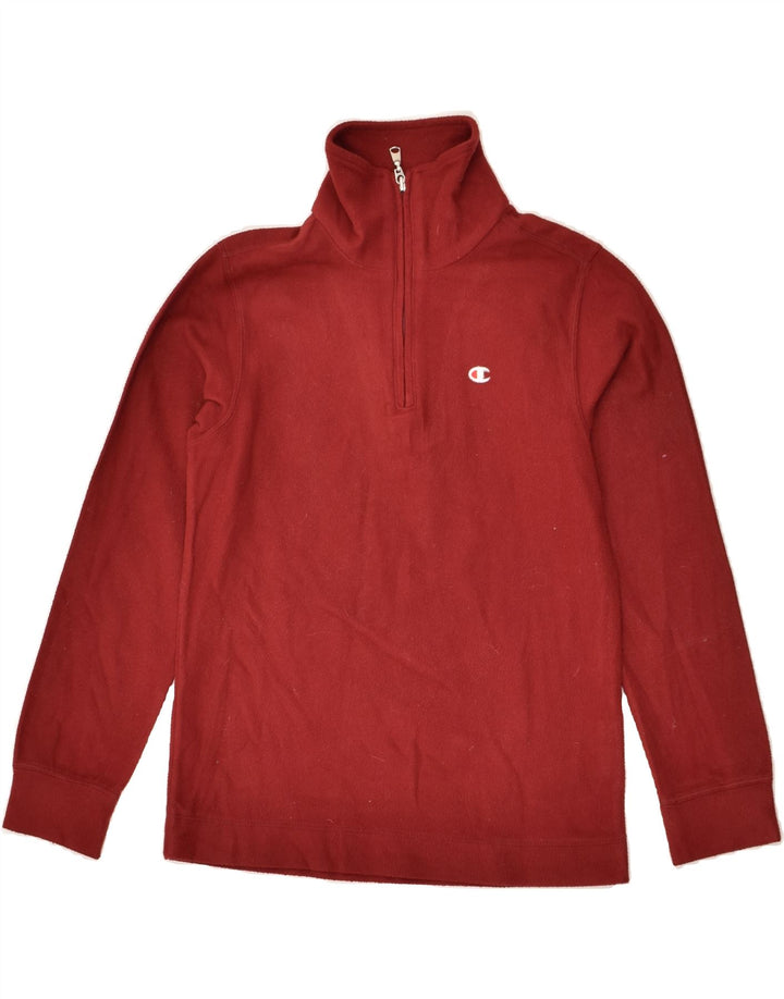 CHAMPION Girls Zip Neck Fleece Jumper 7-8 Years Small Burgundy Polyester | Vintage Champion | Thrift | Second-Hand Champion | Used Clothing | Messina Hembry 