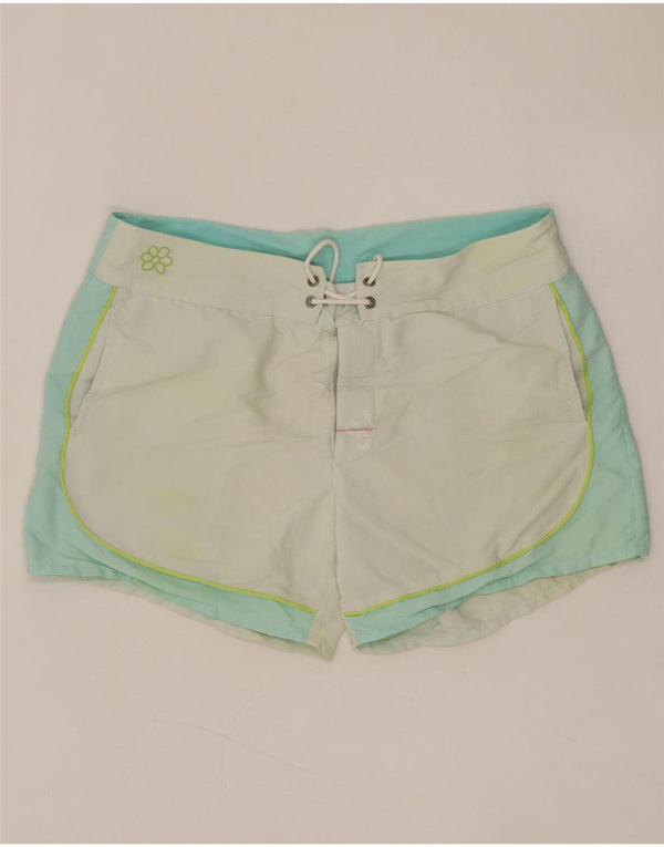 GURU Womens Graphic Swimming Shorts UK 14 Large  White Colourblock