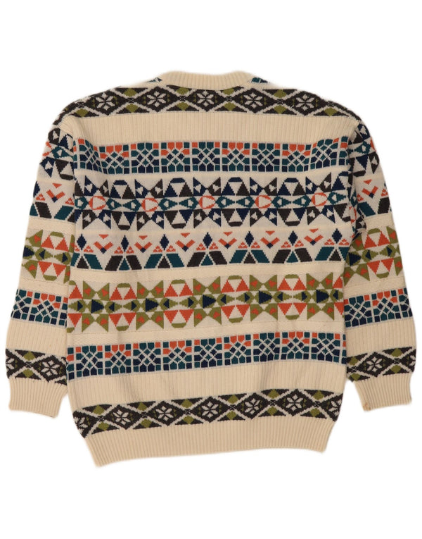White Sails Mens Crew Neck Jumper Sweater Large Beige Geometric
