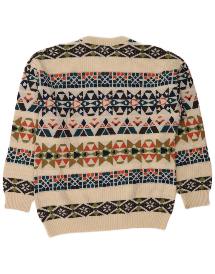 White Sails Mens Crew Neck Jumper Sweater Large Beige Geometric