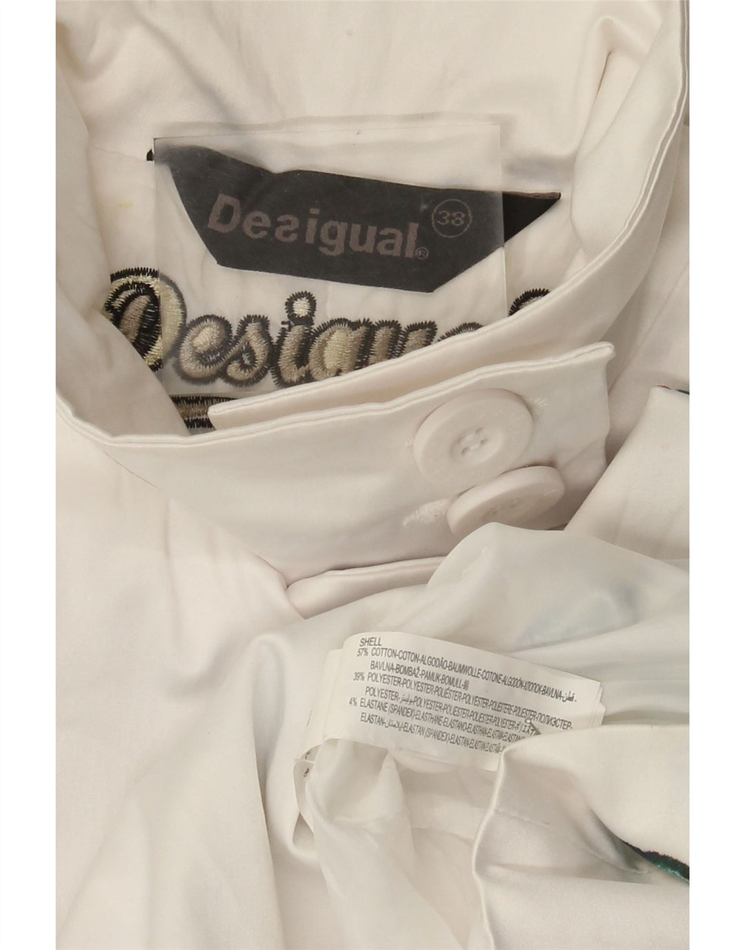 Desigual Womens Overcoat EU 38 Medium White Floral Cotton