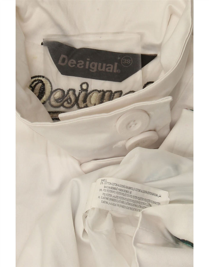 Desigual Womens Overcoat EU 38 Medium White Floral Cotton