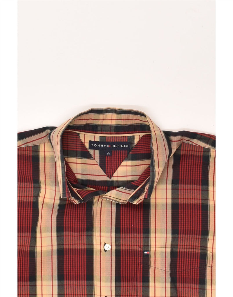 TOMMY HILFIGER Mens Shirt Large Burgundy Check Cotton | Vintage Tommy Hilfiger | Thrift | Second-Hand Tommy Hilfiger | Used Clothing | Messina Hembry 