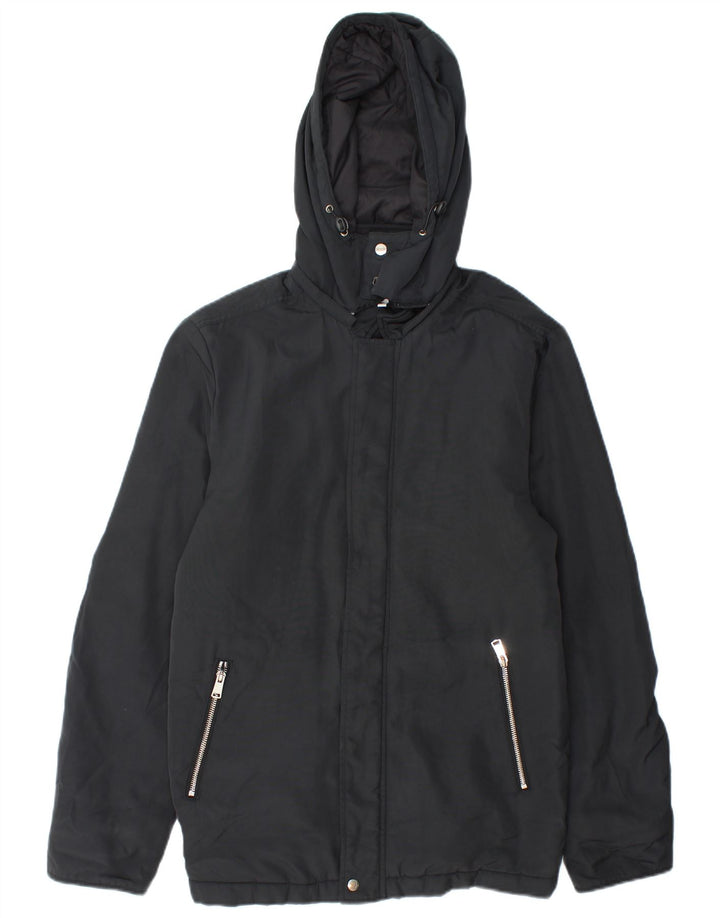 Reiss Mens Hooded Windbreaker Jacket UK 38 Medium Black Cotton
