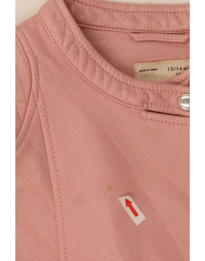 Zara Girls Faux Leather Jacket 13-14 Years Pink Polyester