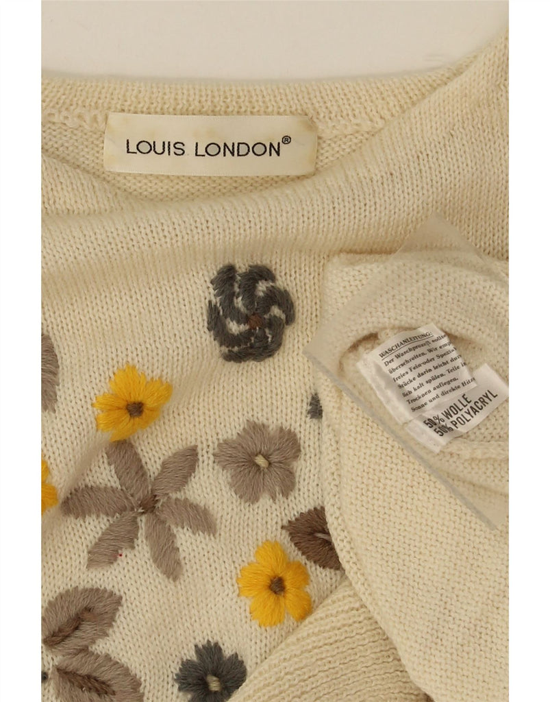 LOUIS LONDON Womens Crew Neck Jumper Sweater UK 18 XL Beige Floral Wool Vintage Louis London and Second-Hand Louis London from Messina Hembry 