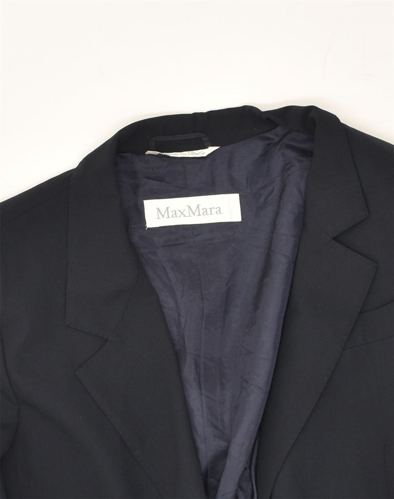 MAX MARA Womens 1 Button Blazer Jacket UK 14 Large Navy Blue Polyester | Vintage Max Mara | Thrift | Second-Hand Max Mara | Used Clothing | Messina Hembry 