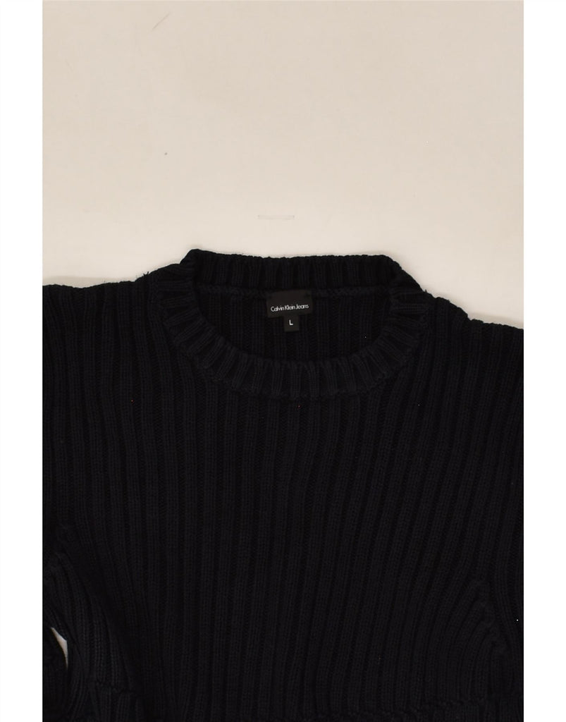 CALVIN KLEIN JEANS Mens Crew Neck Jumper Sweater Large Black Cotton | Vintage Calvin Klein Jeans | Thrift | Second-Hand Calvin Klein Jeans | Used Clothing | Messina Hembry 