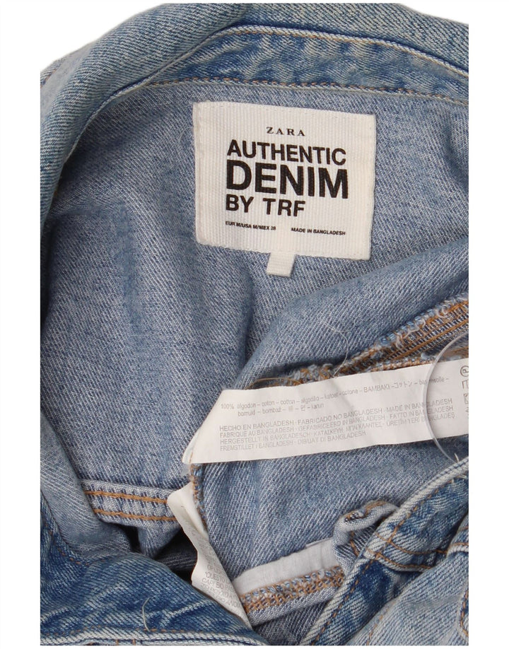 ZARA Womens Crop Denim Jacket UK 14 Large Blue Cotton