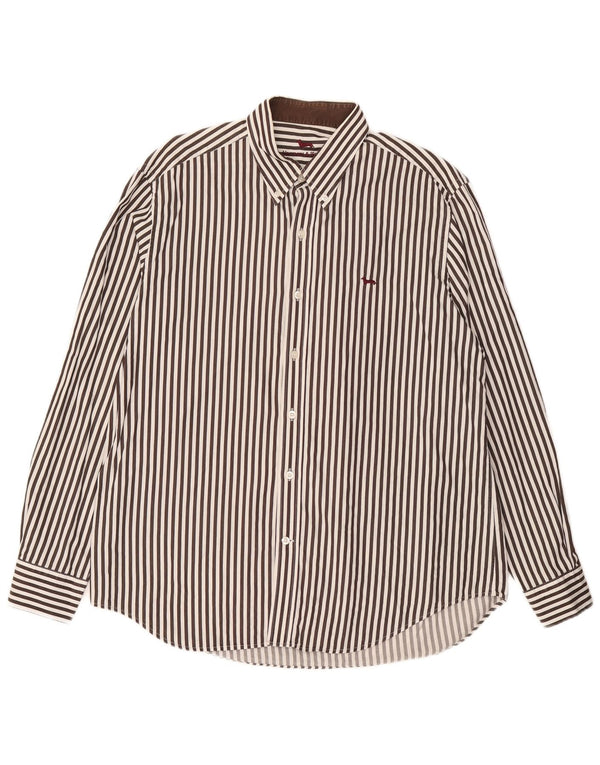 Harmont & Blaine Mens Shirt 2XL Brown Pinstripe