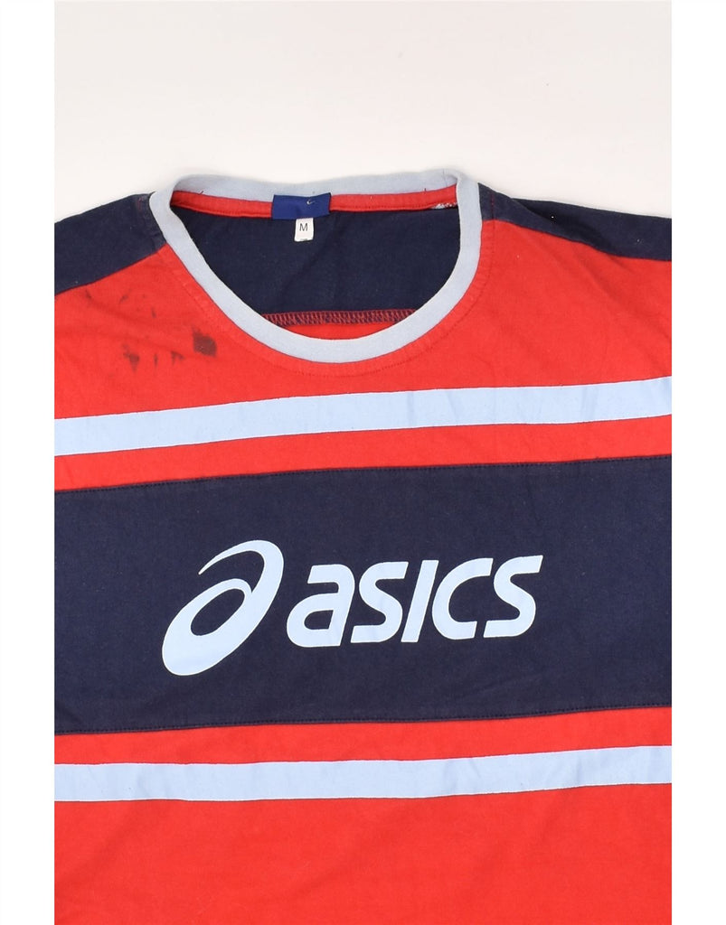 ASICS Mens Graphic T-Shirt Top Medium Red Colourblock Cotton | Vintage Asics | Thrift | Second-Hand Asics | Used Clothing | Messina Hembry 